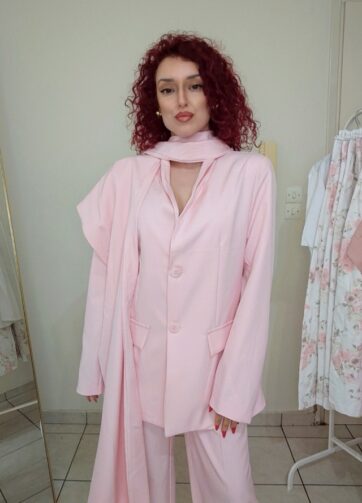 Κουστούμι παντελόνα- σακάκι - εσάρπα (ρόζ)